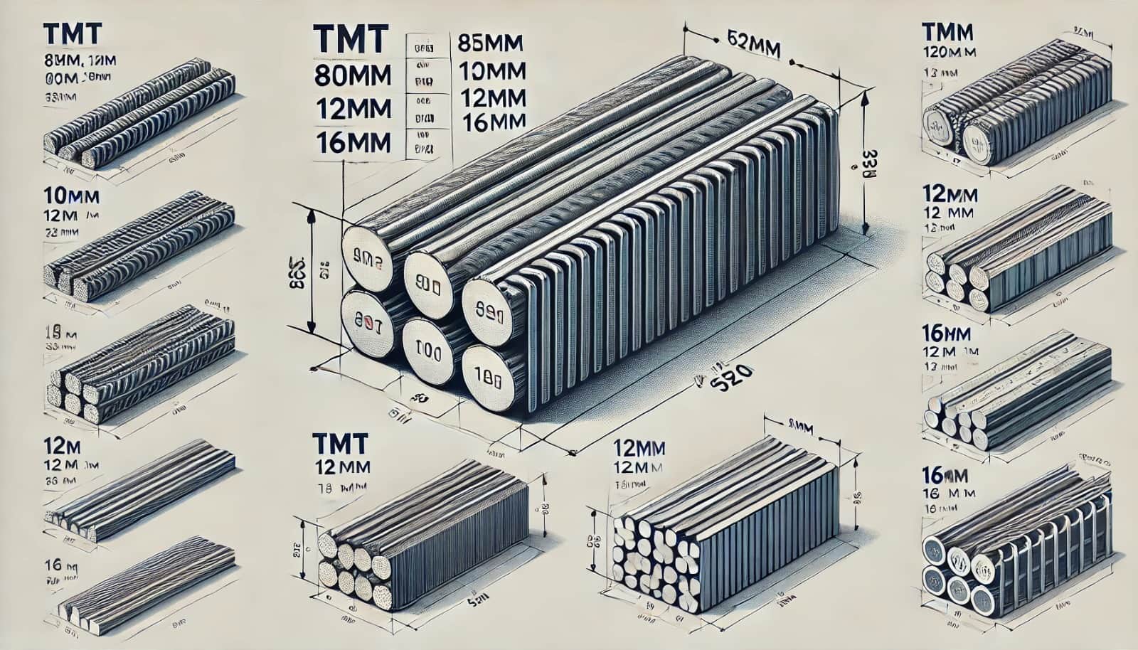 TMT Steel Bar Weight – 8mm, 10mm, 12mm & 16mm Steel Bars